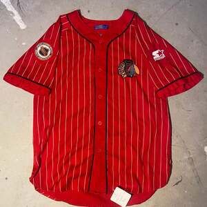 Vintage 90s Chicago Blackhawks Starter Pinstripe Baseball Jersey